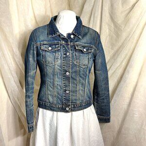 Denim Jacket New York & Company Dark Blue Stone Washed button up size Medium